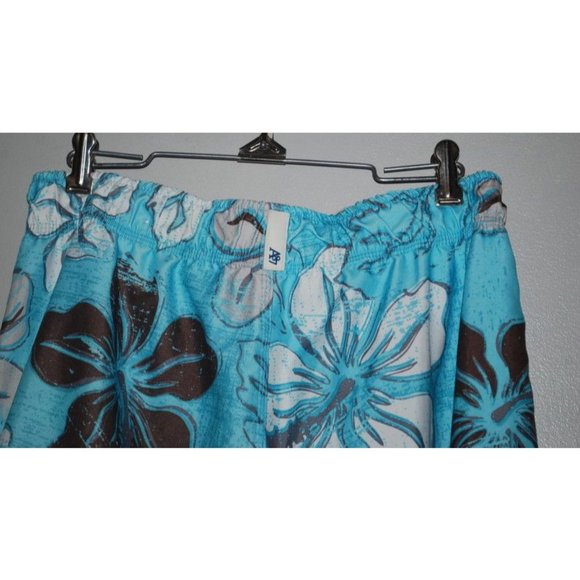 Aeropostale Swim Trunks Cargo Pockets Lined Blue Brown Large Hawaiian Flowers - Picture 5 of 6